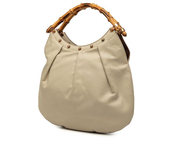 Borsa Hobo Gucci in vitello beige borchiata con Bamboo - vista 2