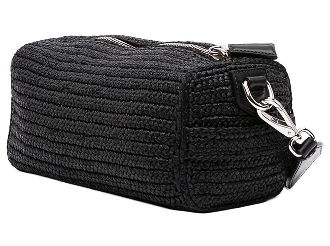 Borsa a tracolla Prada in crochet effetto rafia nera Nero - vista 2