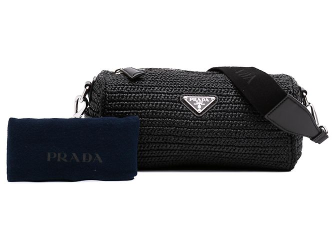 Borsa a tracolla Prada in crochet effetto rafia nera Nero - vista 7
