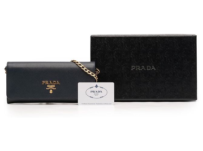 Portafoglio con catena Prada Blue Saffiano Lux Blu navy - vista 7