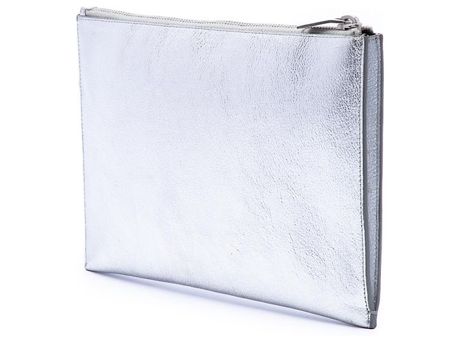 Clutch Saint Laurent in pelle argento con stella - vista 2