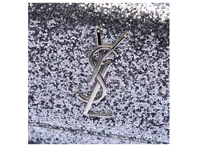 Saint Laurent Silver Small Glitter Leather Monogram Sunset Crossbody Argento - vista 5
