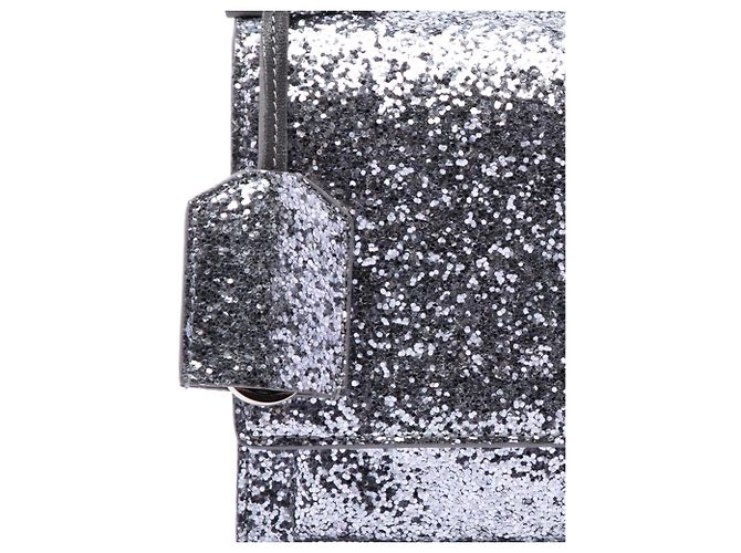 Saint Laurent Silver Small Glitter Leather Monogram Sunset Crossbody Argento - vista 6