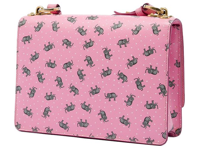 Prada Borsa crossbody Saffiano rosa con stampa elefante e chiusura push lock - vista 2