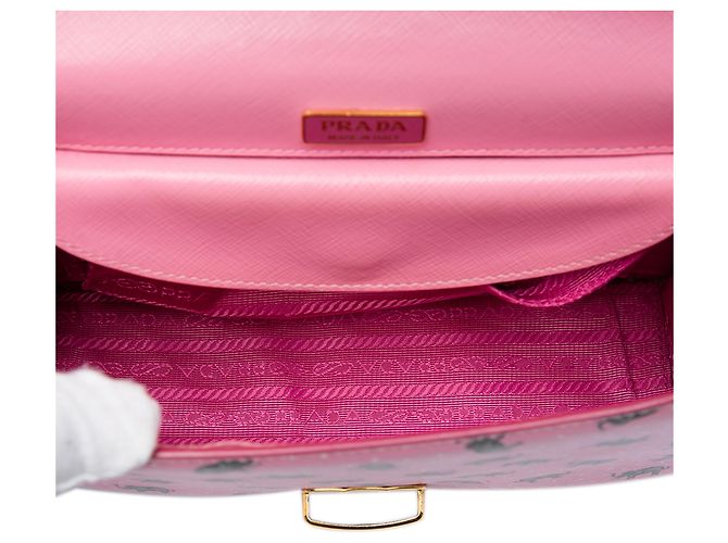 Prada Borsa crossbody Saffiano rosa con stampa elefante e chiusura push lock - vista 4