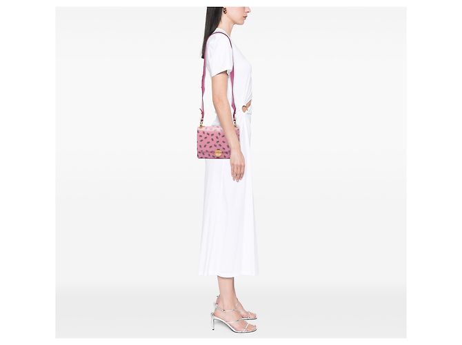 Prada Borsa crossbody Saffiano rosa con stampa elefante e chiusura push lock - vista 5