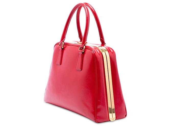 Borsa Prada Red Saffiano Vernice Pyramid Frame Rosso - vista 2