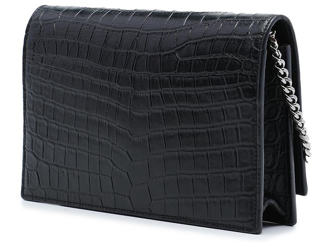 Saint Laurent Monogram Kate Kettenportemonnaie aus Krokoprägeleder in Schwarz - Ansicht 2