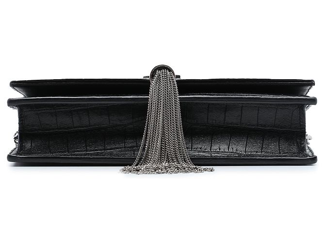 Saint Laurent Monogram Kate Kettenportemonnaie aus Krokoprägeleder in Schwarz - Ansicht 3