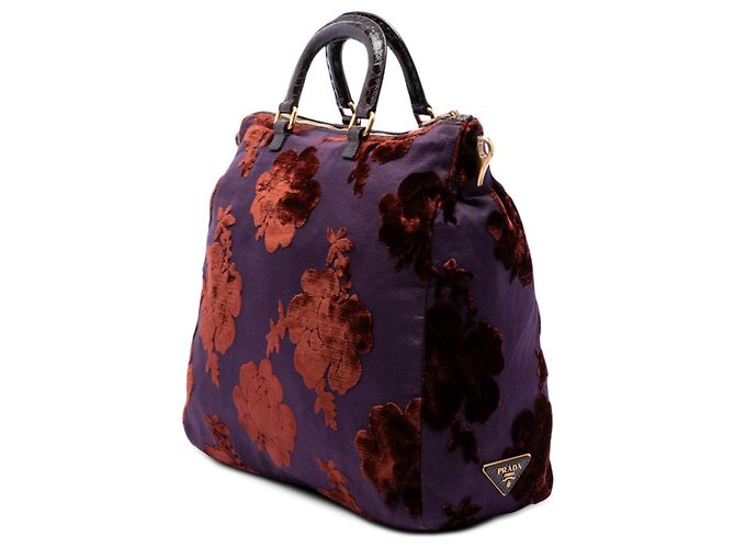 Borsa Tote Convertibile Prada in Velluto Jacquard Floreale Viola Porpora - vista 2