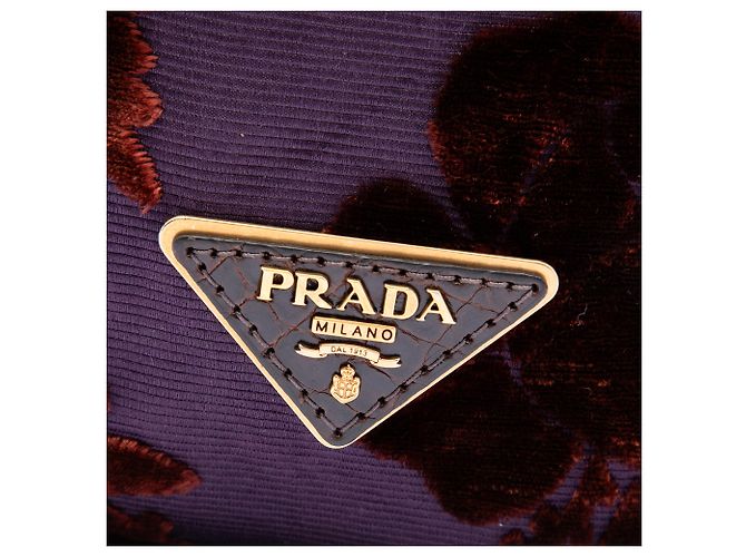 Borsa Tote Convertibile Prada in Velluto Jacquard Floreale Viola Porpora - vista 5
