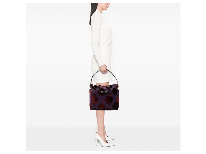 Borsa Tote Convertibile Prada in Velluto Jacquard Floreale Viola Porpora - vista 6