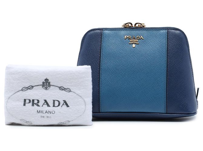 Clutch Dome Saffiano Bicolore Blu Prada - vista 7