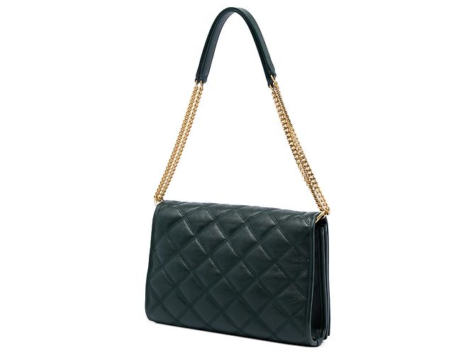 Saint Laurent Mala de Ombro com Corrente Becky Small em pele de cordeiro acolchoada Verde Verde escuro - vista 2