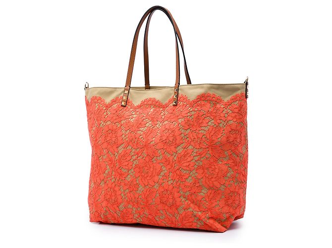 Valentino Rockstud Glam Lace Wendbare Tote aus orangefarbenem Canvas - Ansicht 2