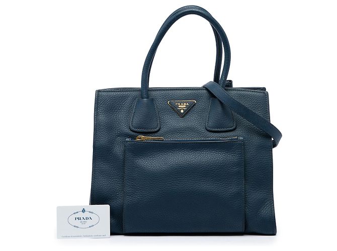 Tote aperta convertibile Prada in Vitello Daino blu con tasca frontale Blu scuro - vista 7