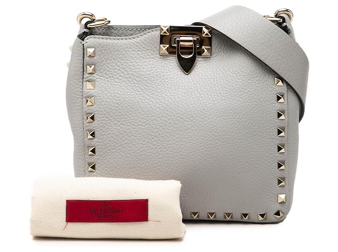 Bolsa de ombro Valentino Gray Mini em couro de bezerro granulado Rockstud com fecho flip lock - vista 7