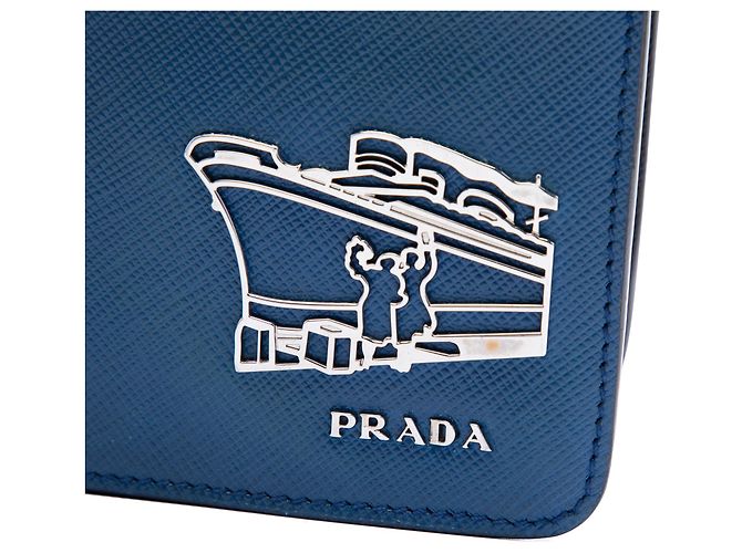 Clutch Prada Blue Saffiano Cruise Ship Voyage Blu scuro - vista 5