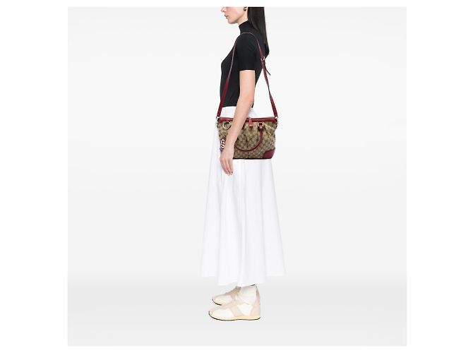 Borsa Satchel Gucci Beige GG Canvas Sukey - vista 5