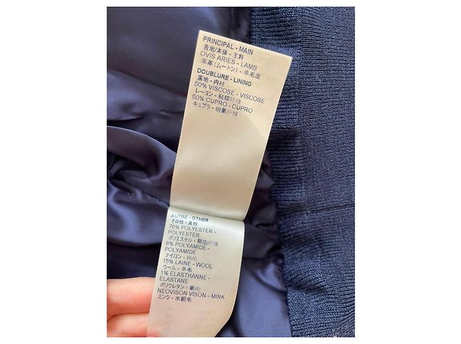 Louis Vuitton Navy Leather Bomber Jacket with Fur Collar Blue - view 8