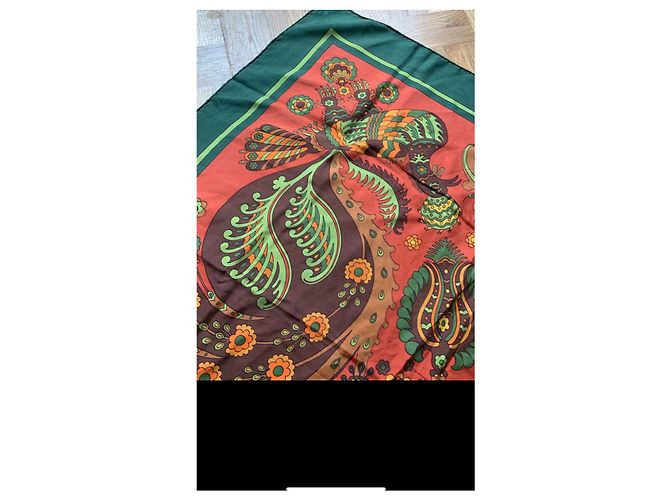 Carré di seta J. Abadie per Hermès Marrone Rosso Verde Arancione Porpora - vista 5