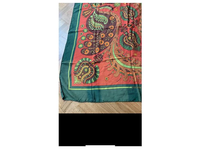 Carré di seta J. Abadie per Hermès Marrone Rosso Verde Arancione Porpora - vista 7