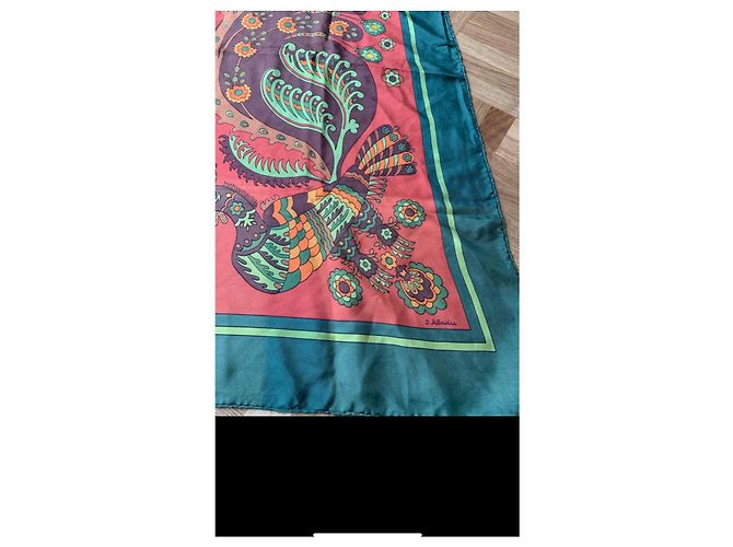 Carré di seta J. Abadie per Hermès Marrone Rosso Verde Arancione Porpora - vista 8