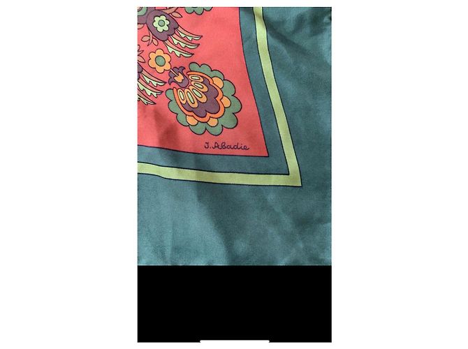 Carré di seta J. Abadie per Hermès Marrone Rosso Verde Arancione Porpora - vista 9