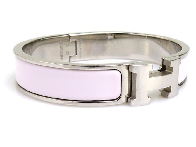 Hermès Bracciale Hermes Click H Metallo Smalto Bianco Argento Donna - vista 2