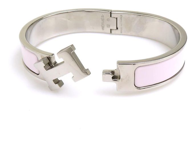 Hermès Bracciale Hermes Click H Metallo Smalto Bianco Argento Donna - vista 5