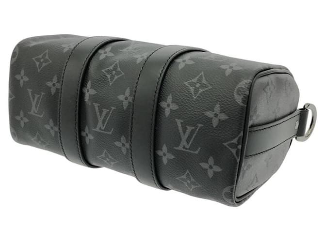 Louis Vuitton Monogram Eclipse Reverse Keepall Bandoulière 25cm Boston Bag Nero - vista 3