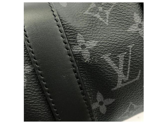 Louis Vuitton Monogram Eclipse Reverse Keepall Bandoulière 25cm Boston Bag Nero - vista 4