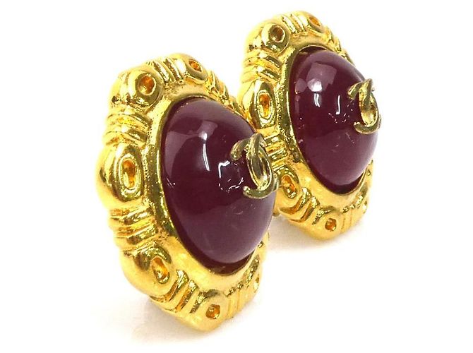 Orecchini a clip Chanel rosso scuro e oro D'oro Bordò - vista 2