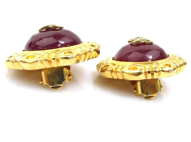 Orecchini a clip Chanel rosso scuro e oro D'oro Bordò - vista 4