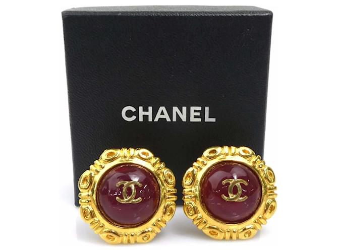 Orecchini a clip Chanel rosso scuro e oro D'oro Bordò - vista 9