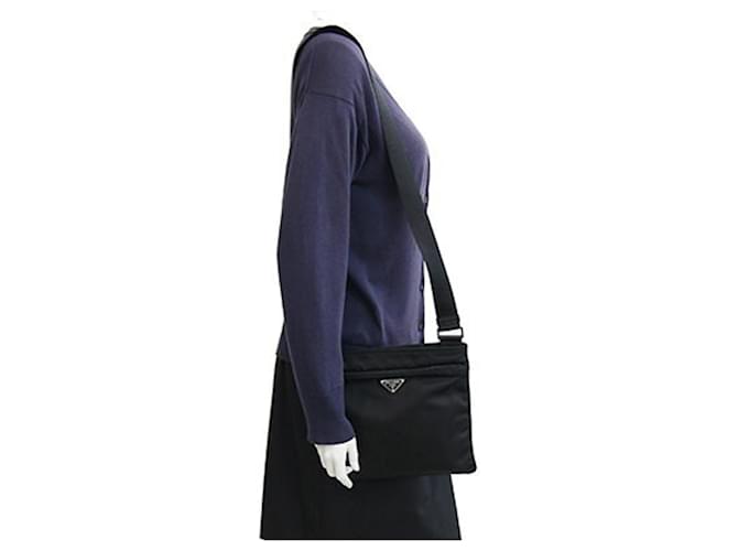 Borsa a tracolla Prada in nylon e pelle nera Nero - vista 10