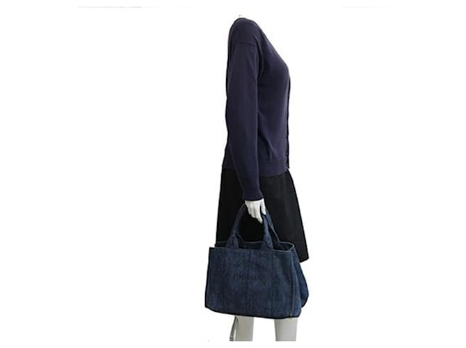 Tote Borsa a mano Prada Canapa B1877B Blu - vista 10