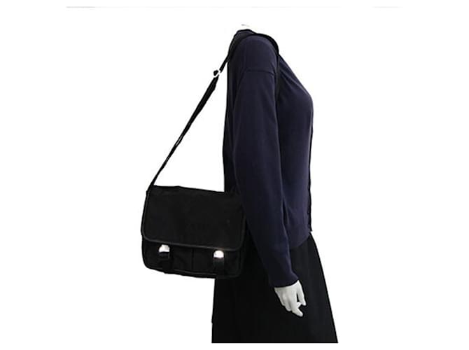 Borsa a tracolla Prada in nylon e pelle nera Nero - vista 9