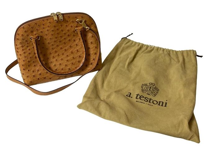 Autre Marque Borsa 2way in pelle di struzzo a.testoni Beige Cammello - vista 7