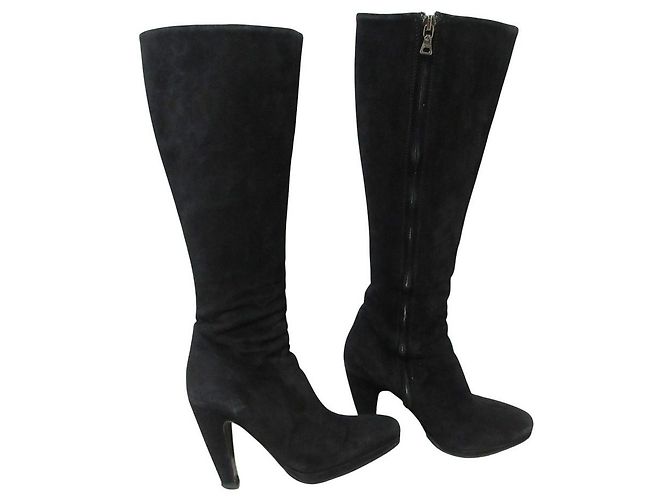 Prada hohe Stiefel aus Wildleder Schwarz - Ansicht 3