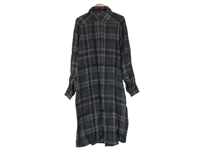 Autre Marque Soprabito camicia in misto lana e canapa ANREALAGE Marrone Nero - vista 2