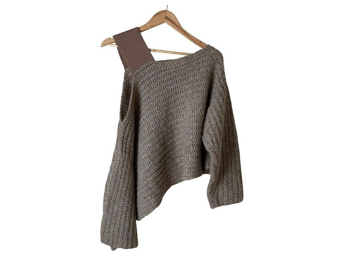 Autre Marque ADORE Open Shoulder Kurzstrickpullover Braun - Ansicht 2