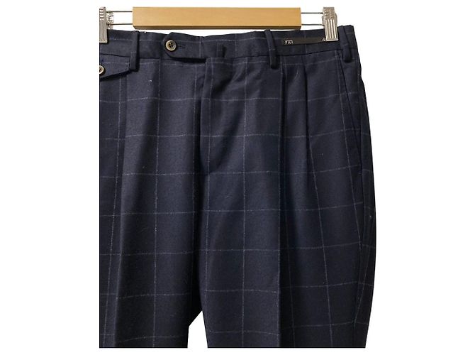 Autre Marque PT01 Windowpane Wollhose Blau Marineblau - Ansicht 2
