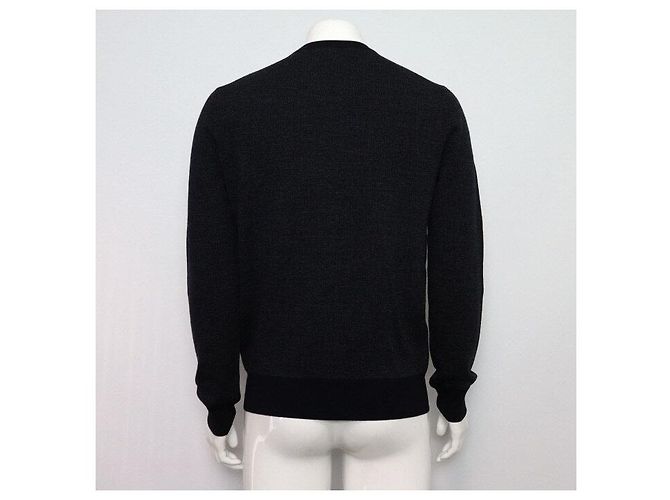 Hermès Dark Navy Wool Logo Pattern Men's Knit T-Shirt Blue - view 4