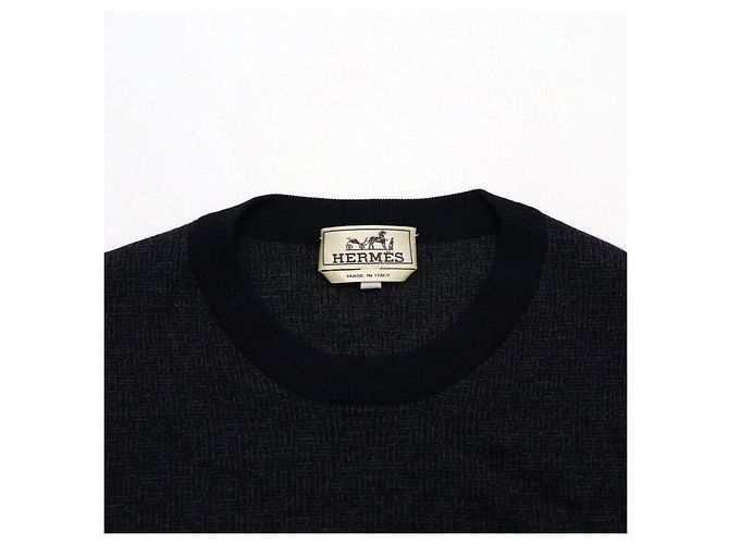 Hermès Dark Navy Wool Logo Pattern Men's Knit T-Shirt Blue - view 5