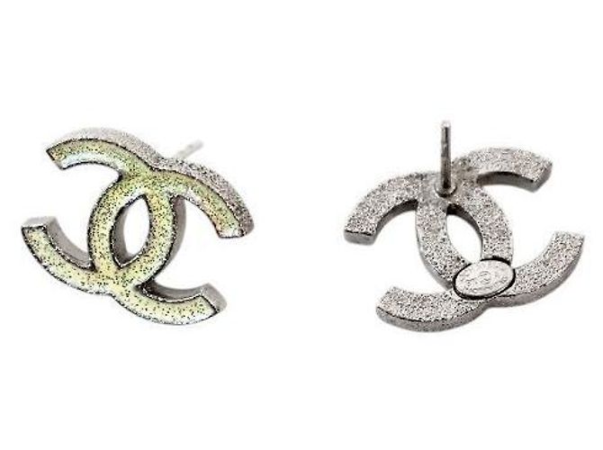 Chanel Pendientes Glitter CC Silver Blanco - vista 4