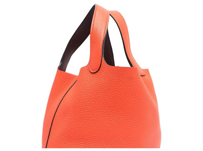 Hermès Borsa Tote Picotin Lock in Taurillon Clemence Arancione - vista 17