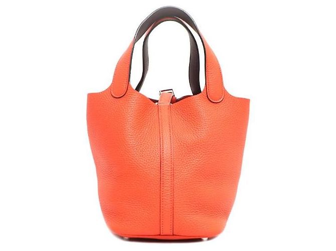Hermès Borsa Tote Picotin Lock in Taurillon Clemence Arancione - vista 4