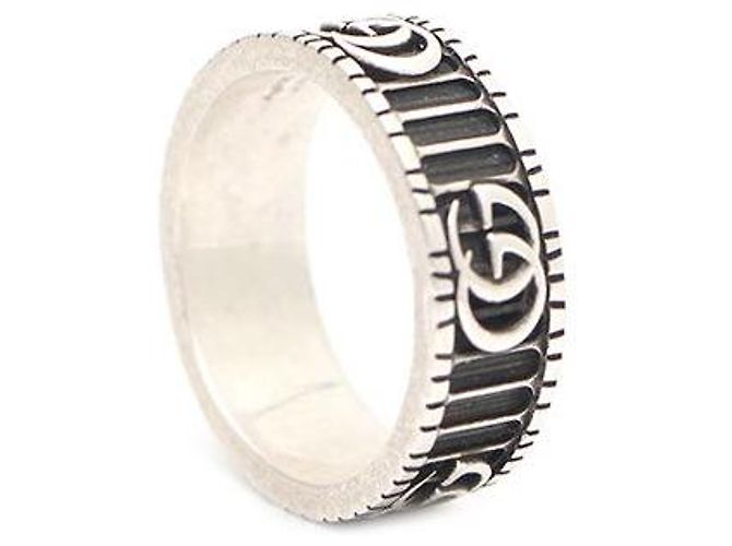 Gucci Anello largo Marmont con logo Double GG argento - vista 4