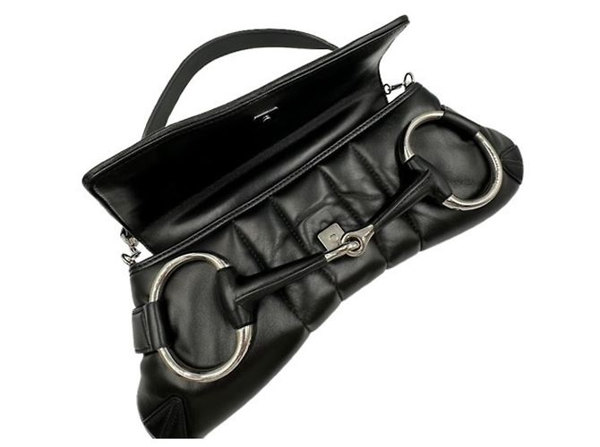 Borsa a tracolla in pelle Gucci Horsebit Nero - vista 3